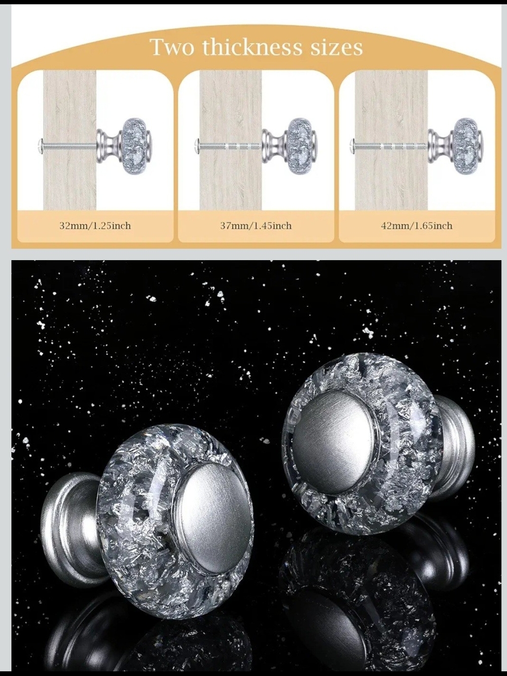 Crystal Resin Drawer Knobs in Silver Tone